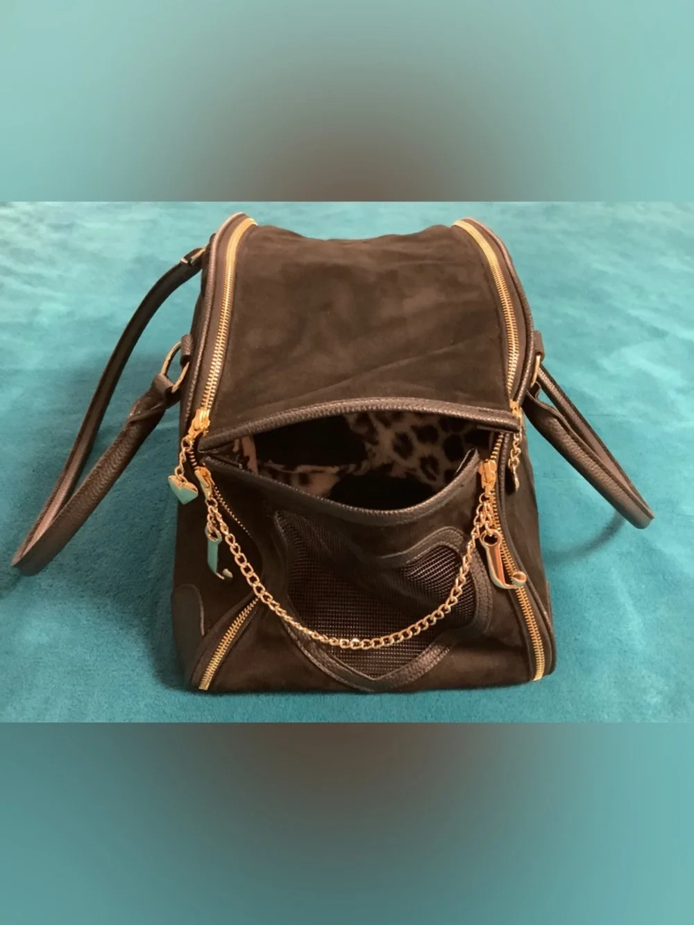 Juicy Couture Give Me Treats Faux Suede Dog Carrier with Gold Crest